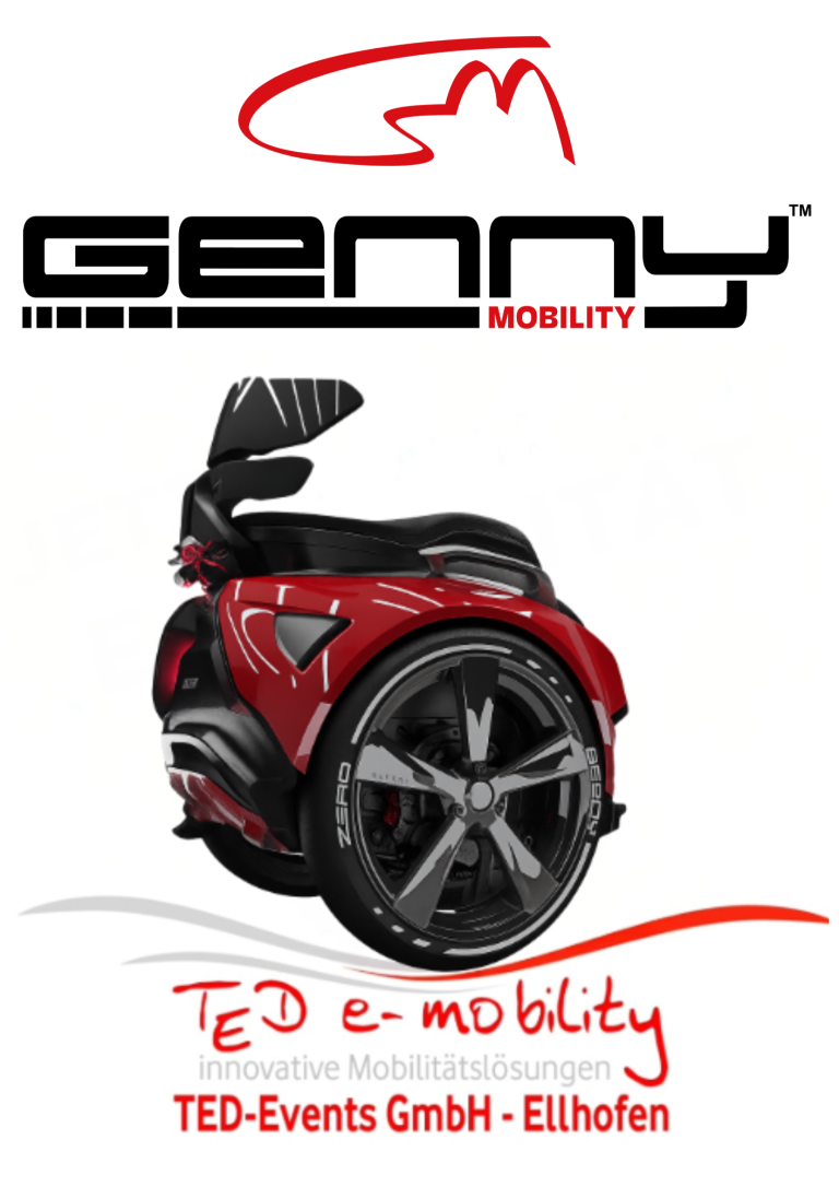 Rot schwarzer Genny Zero mit sportlichem Design Partener Logo TED e-mobility Heilbronn Stuttgart Baden Württemberg Rot schwarzer Genny Zero mit sportlichem Design Partener Logo TED e-mobility Heilbronn Stuttgart Baden Württemberg